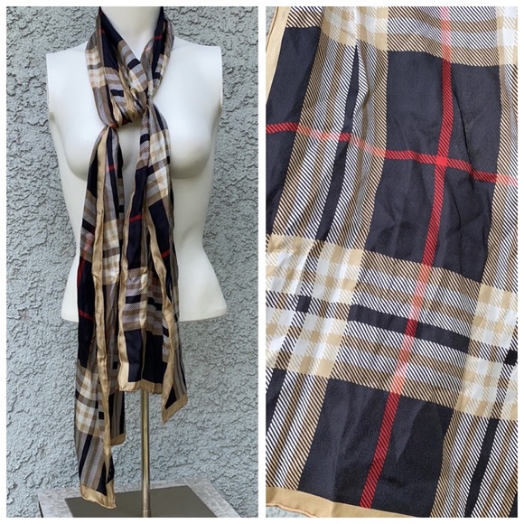 V.Fraas Burberry Plaid Striped 100% Silk Scarf neck wrap spring fashion forward🧣 - Picture 1 of 6
